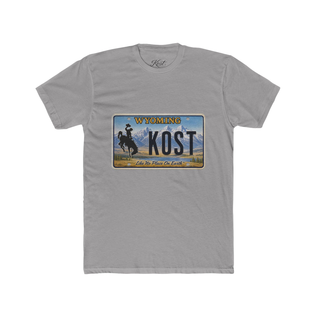Wyoming License Plate Tee — 'KOST' Cowboy Scenic Graphic T-Shirt