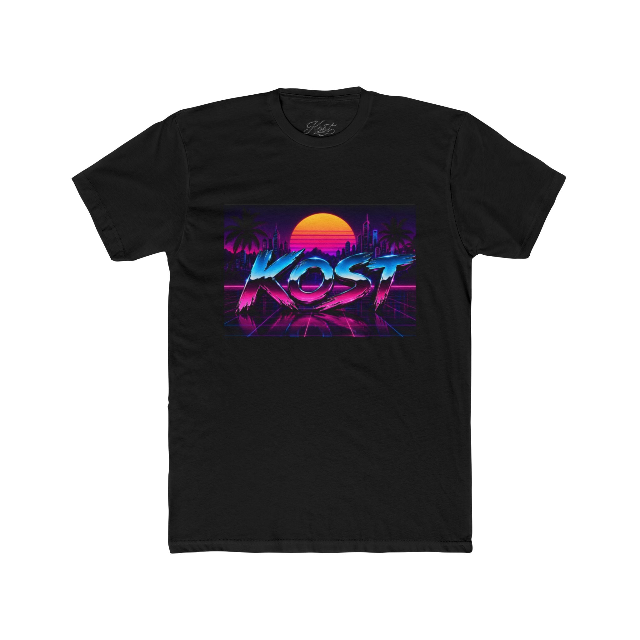 Retro Sunset "ROST" Graphic Tee — 80s Vaporwave Palm Beach T-Shirt