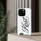 Phone Case with Card Holder – Elegant Black Calligraphy Design