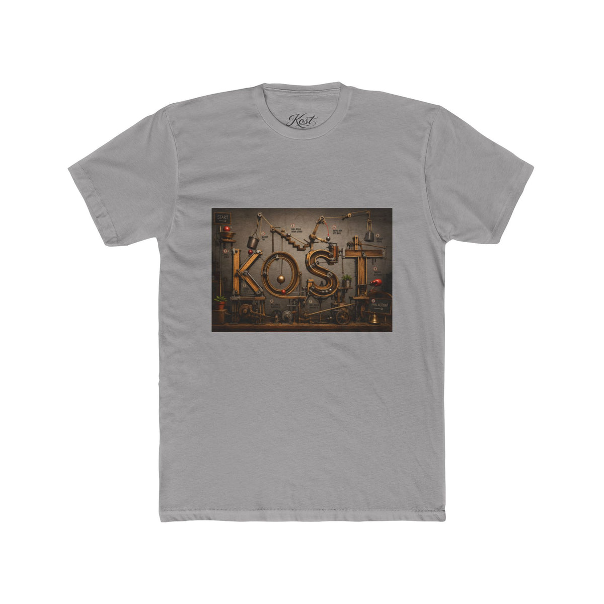 Retro Industrial 'KOST' Graphic Tee — Vintage Steampunk Lettering Shirt
