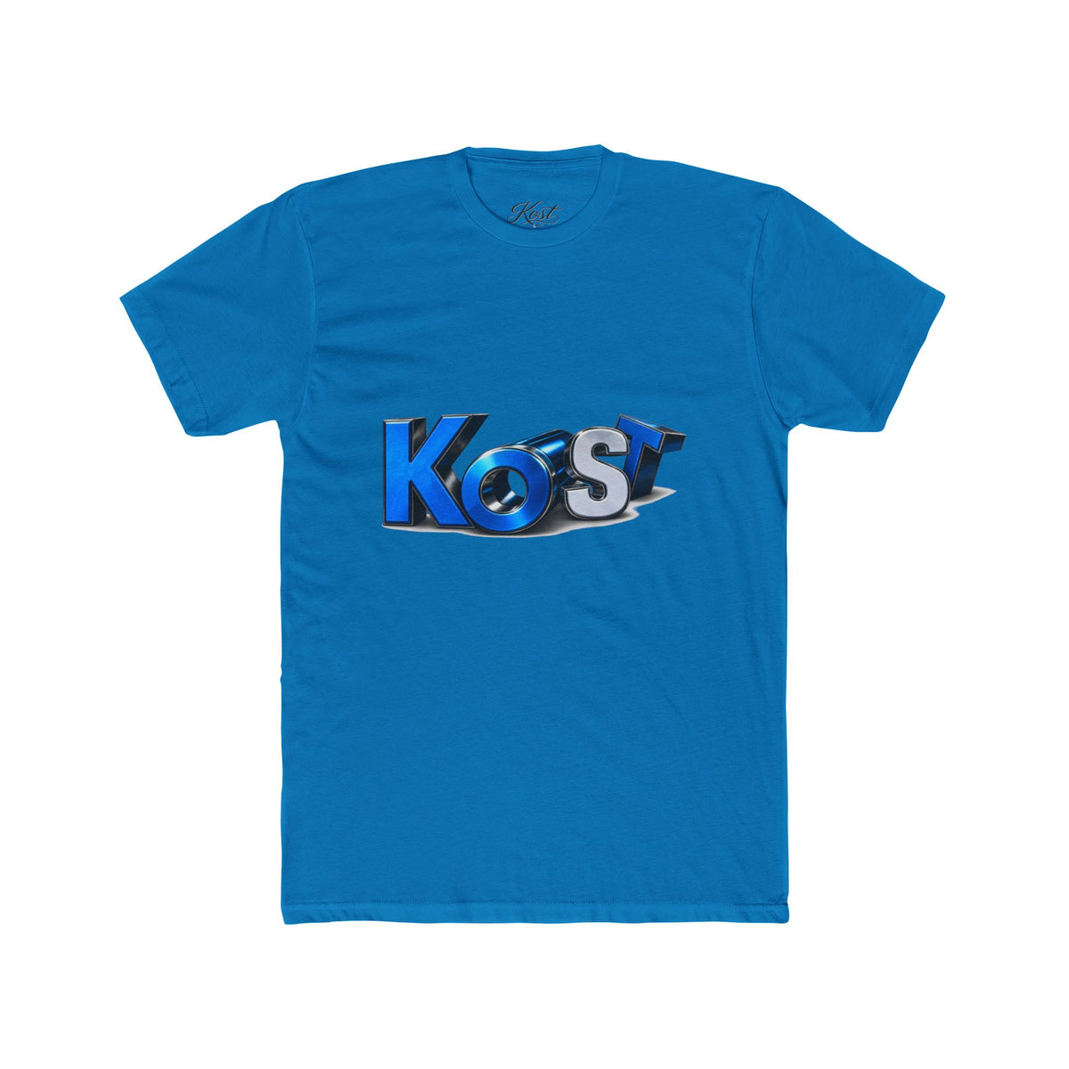 Retro 3D 'Kost' Graphic Tee - Bold Blue Logo Cotton T-Shirt