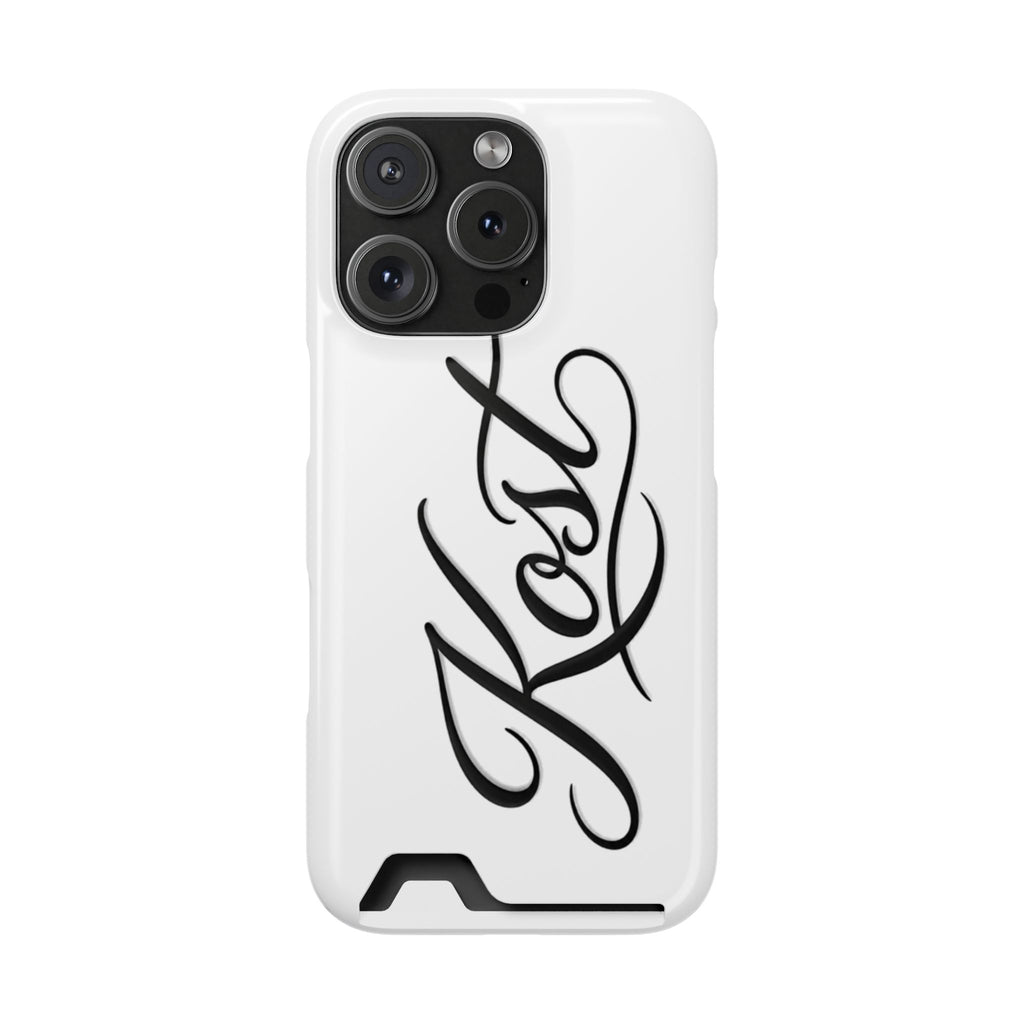 Phone Case with Card Holder – Elegant Black Calligraphy Design