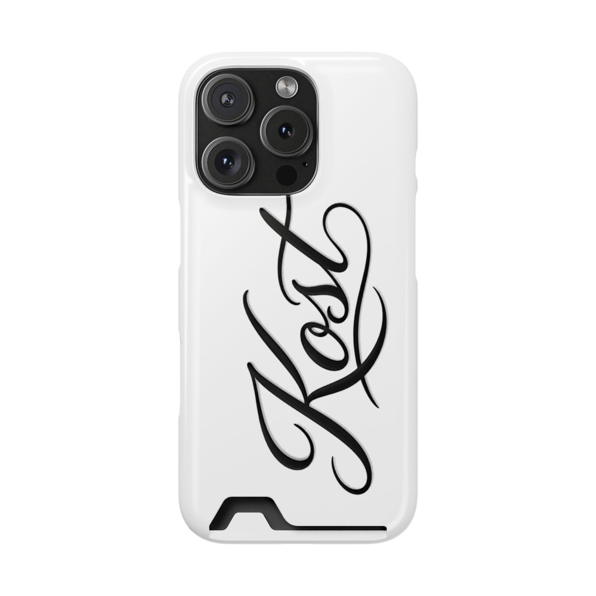 Phone Case with Card Holder – Elegant Black Calligraphy Design