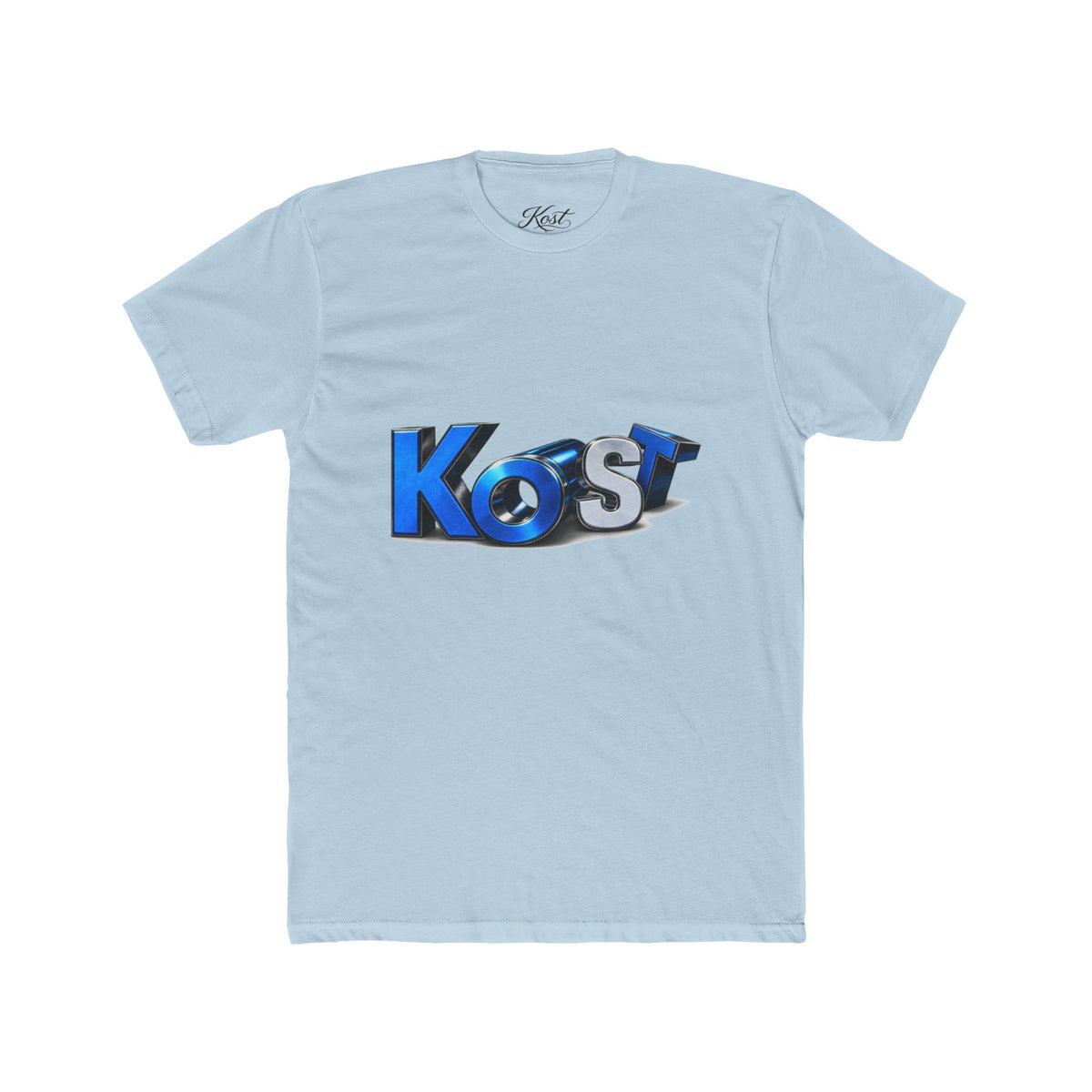 Retro 3D 'Kost' Graphic Tee - Bold Blue Logo Cotton T-Shirt