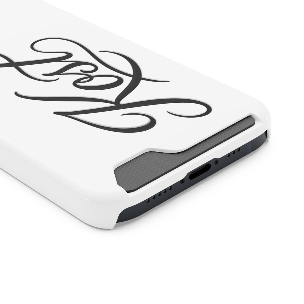 Phone Case with Card Holder – Elegant Black Calligraphy Design