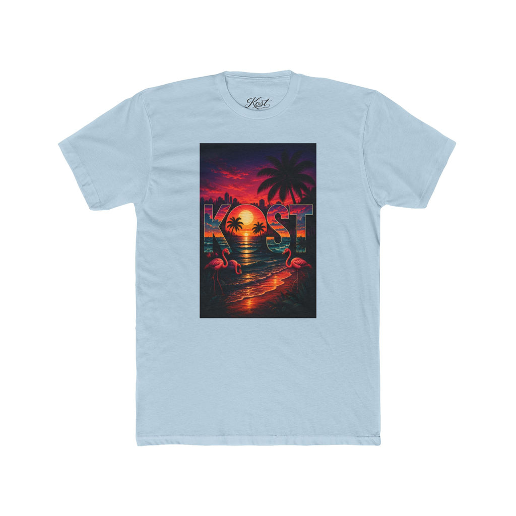 Retro Sunset Beach T-Shirt — 'Coast' Neon Palm Graphic Tee