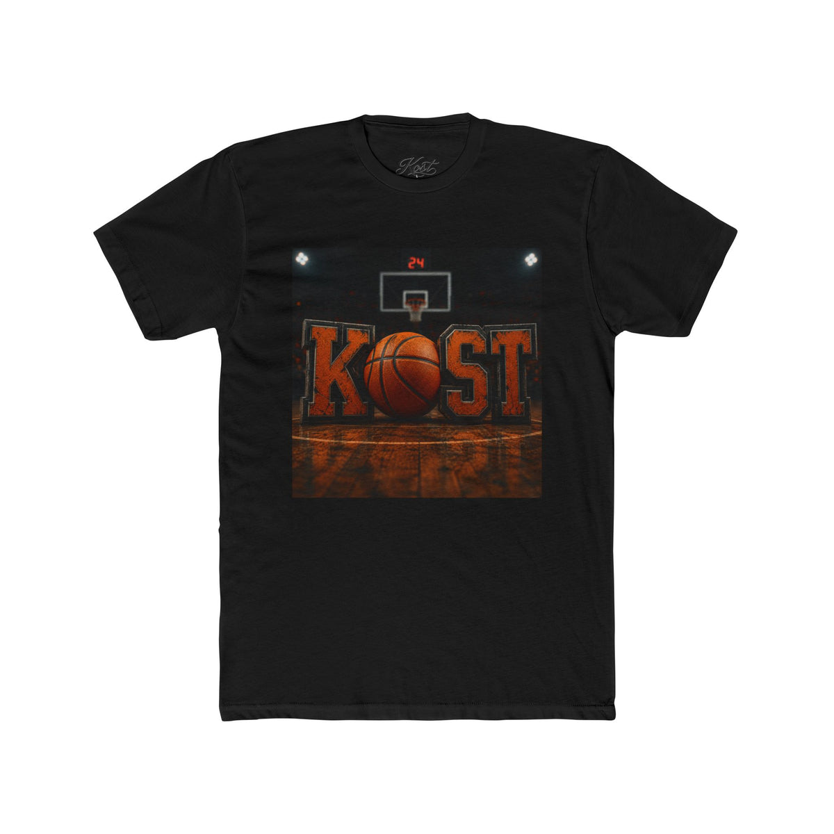 Basketball Court Graphic Tee — 'KOST' Logo with Basketball