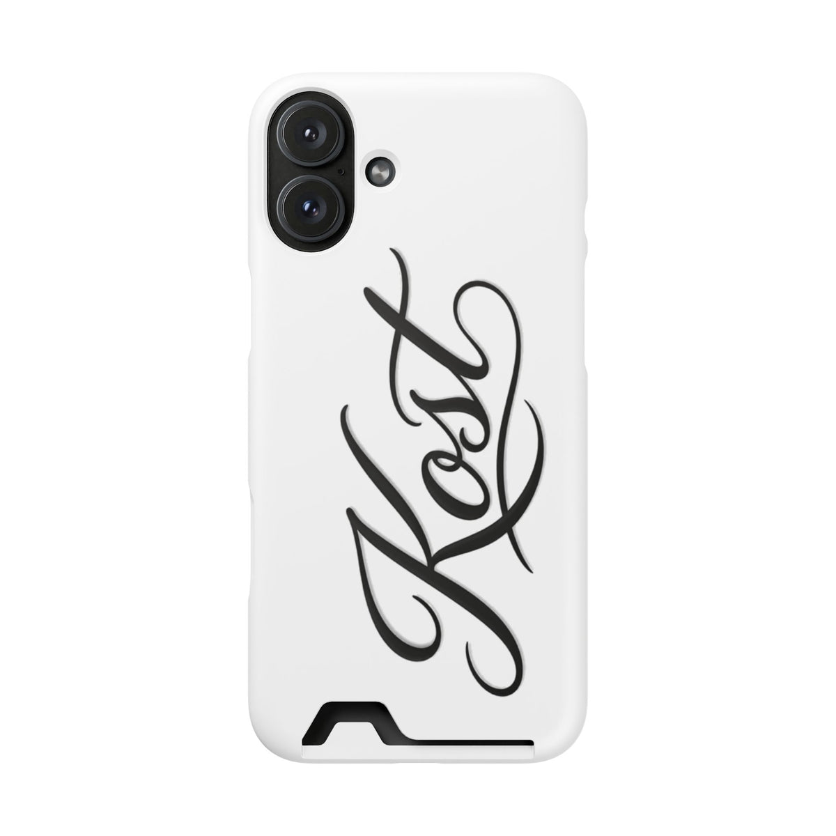 Phone Case with Card Holder – Elegant Black Calligraphy Design
