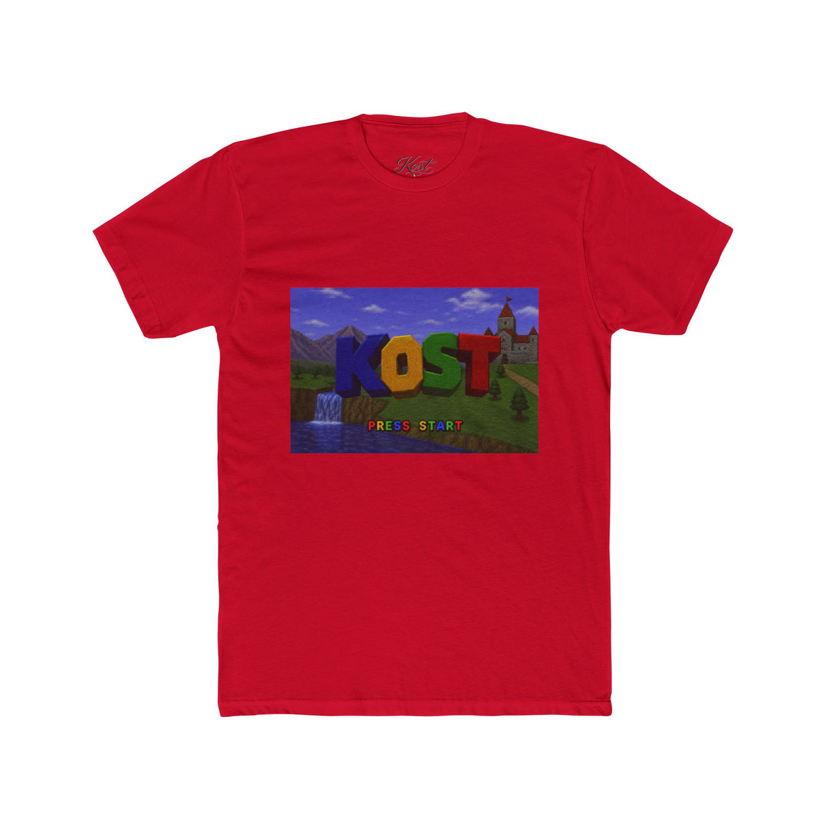 KOST Minecraft-Style Graphic Tee — Colorful Block Letter Landscape Shirt