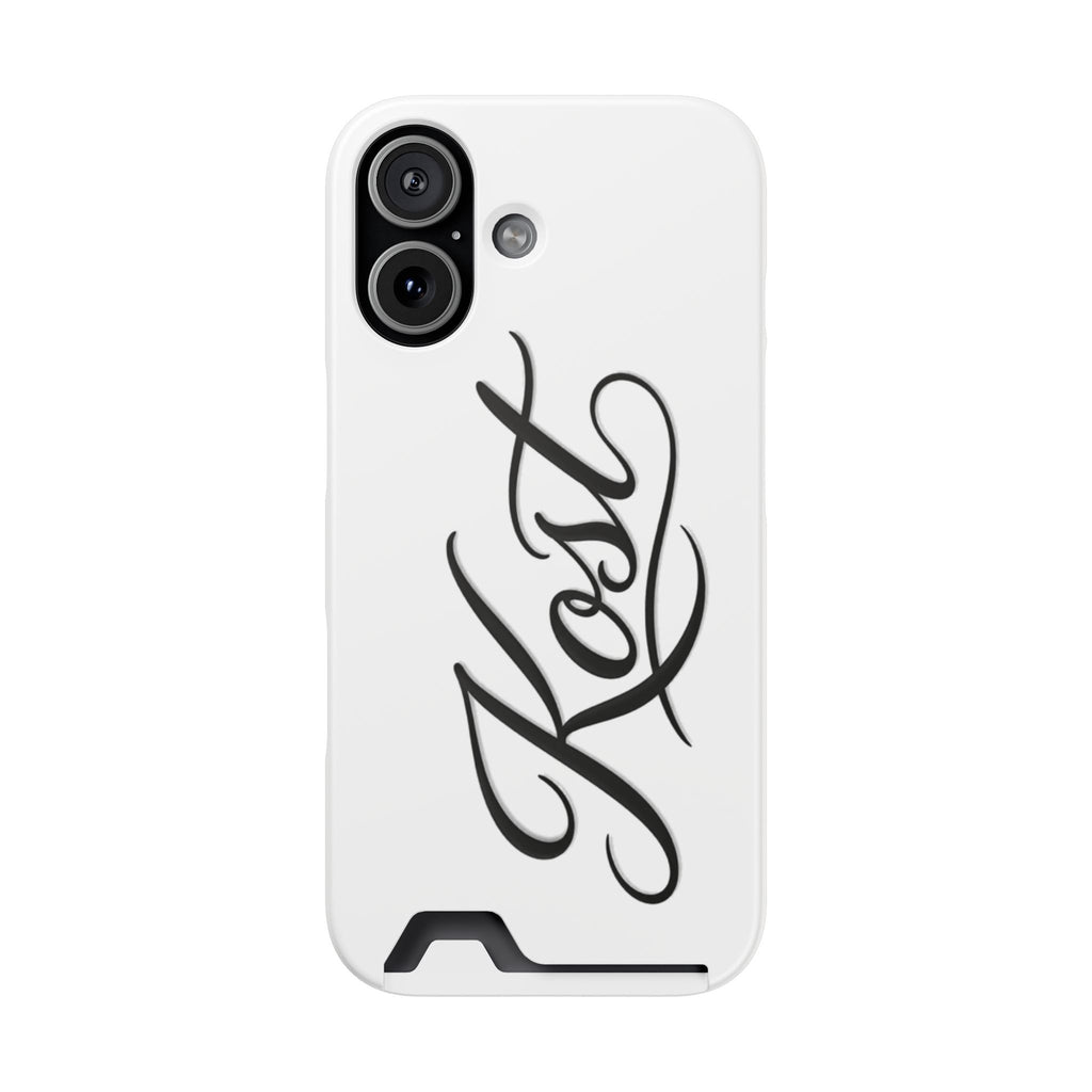 Phone Case with Card Holder – Elegant Black Calligraphy Design