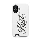 Phone Case with Card Holder – Elegant Black Calligraphy Design