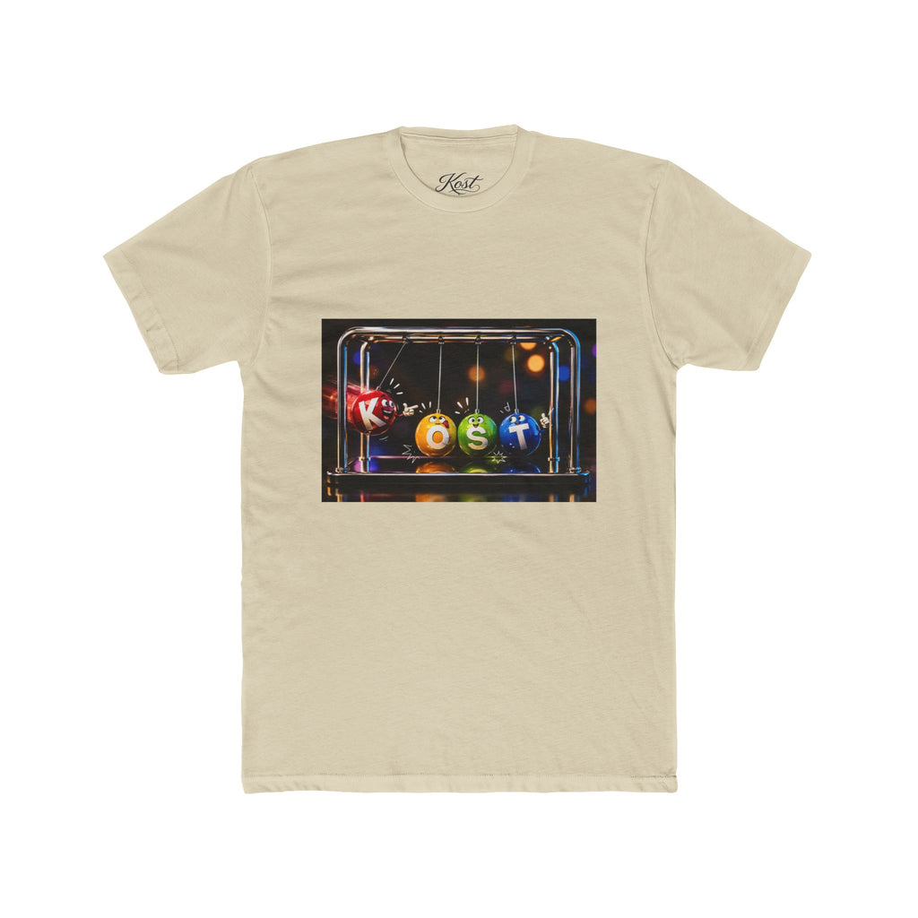 Newton's Cradle Kinetic Art Tee — 'Kest' Logo Graphic Cotton Shirt
