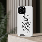 Phone Case with Card Holder – Elegant Black Calligraphy Design