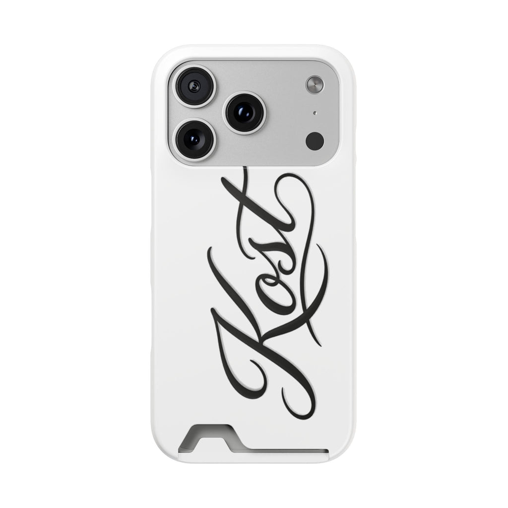 Phone Case with Card Holder – Elegant Black Calligraphy Design
