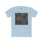 Geometric Maze Graphic Tee — Vintage Blue & Brown Optical Pattern