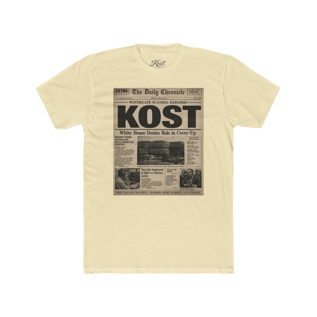 Vintage Newspaper 'KOST' Graphic Tee - Retro Front-Page Design