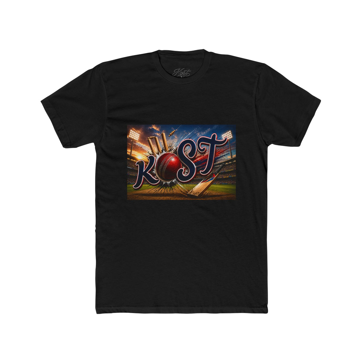 Rost Cityscape Crew Tee — Retro Neon Script Graphic T-Shirt