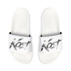 Men’s Removable-Strap Sandals – White Slide Sandals with “JOY” Graphic