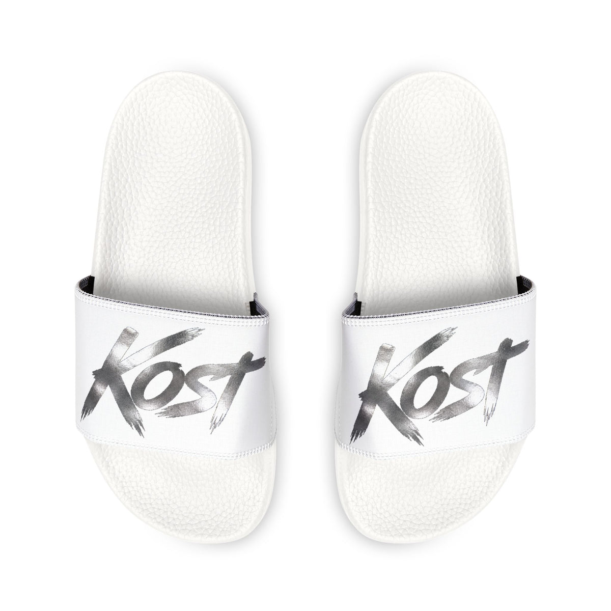 Men’s Removable-Strap Sandals – White Slide Sandals with “JOY” Graphic