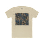 Geometric Maze Graphic Tee — Vintage Blue & Brown Optical Pattern