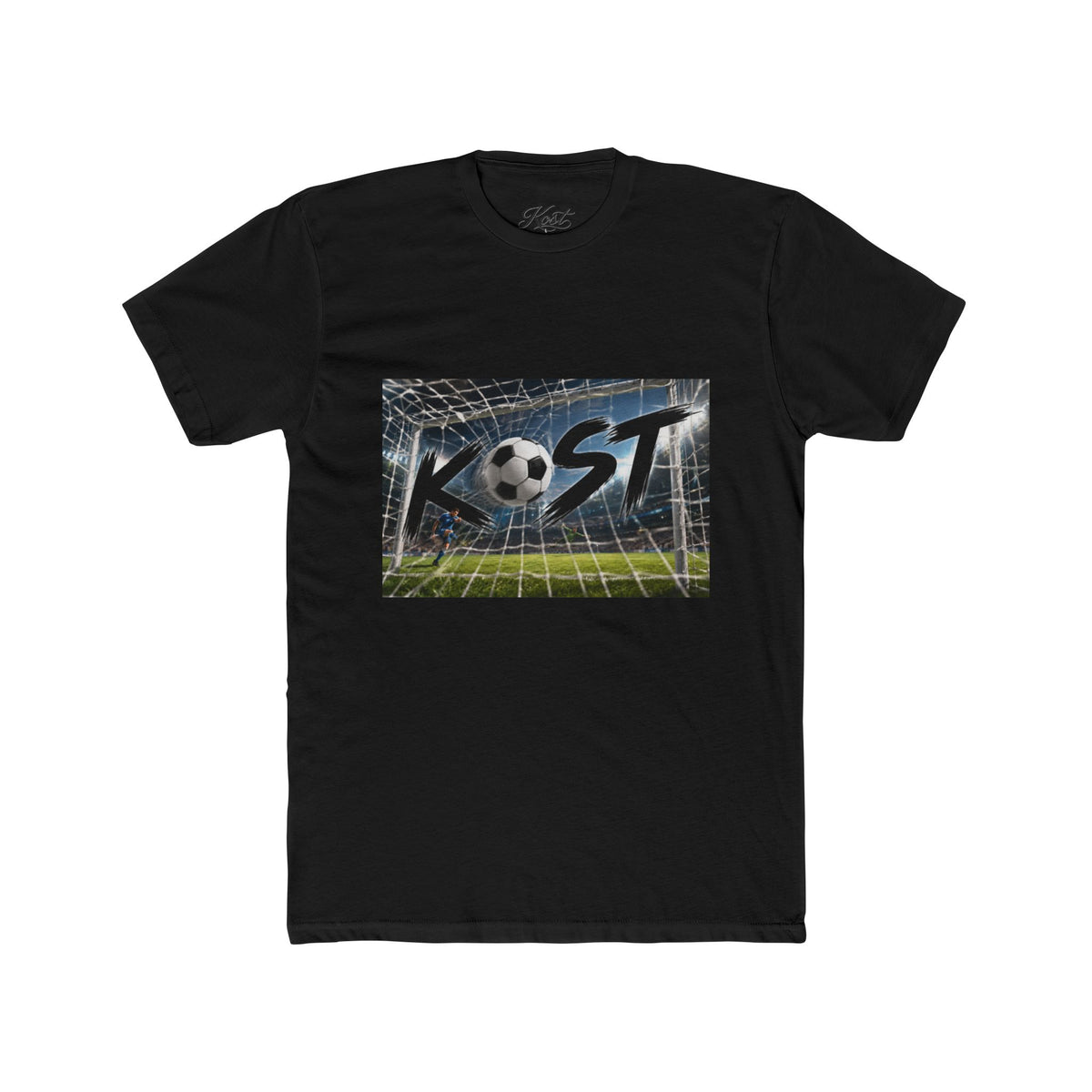 Soccer Goal Graphic Tee — “KOST” Ball in Net Cotton T‑Shirt