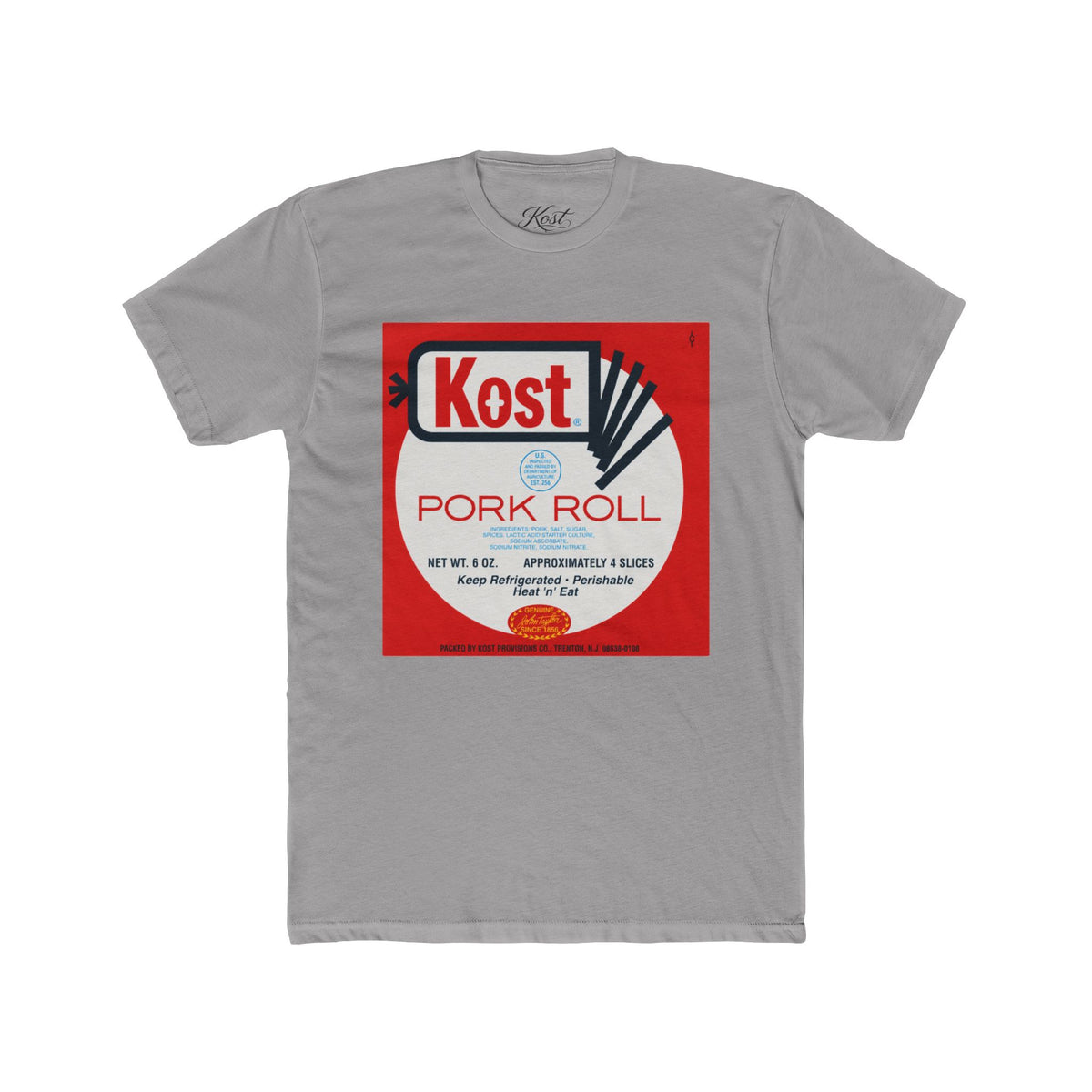 Pork Roll Graphic Tee — Retro 'Kost' Label Vintage Food Shirt