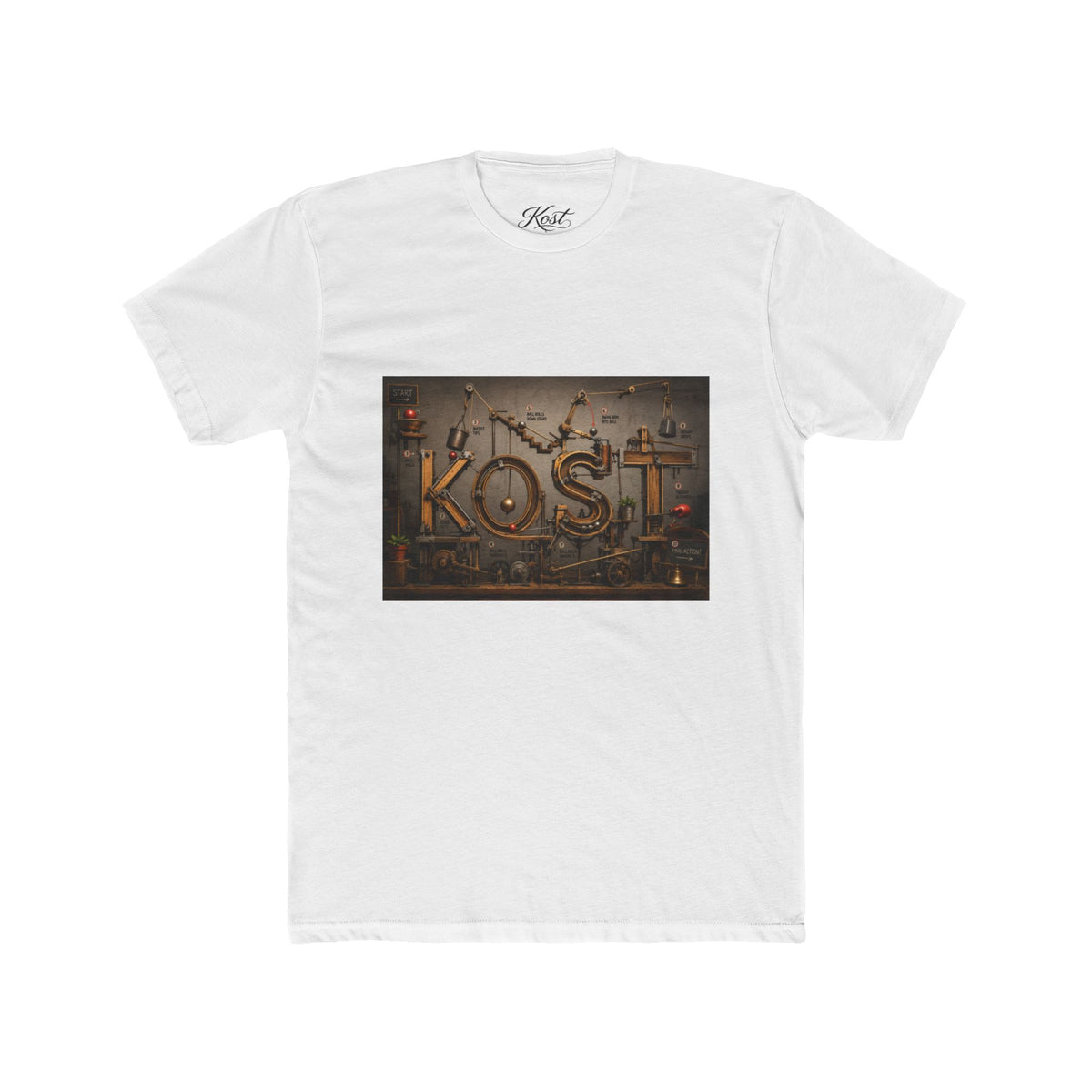Retro Industrial 'KOST' Graphic Tee — Vintage Steampunk Lettering Shirt