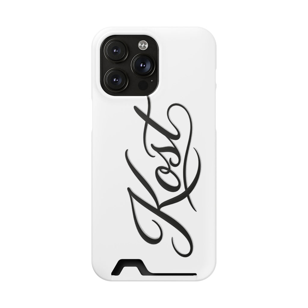 Phone Case with Card Holder – Elegant Black Calligraphy Design