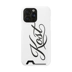 Phone Case with Card Holder – Elegant Black Calligraphy Design