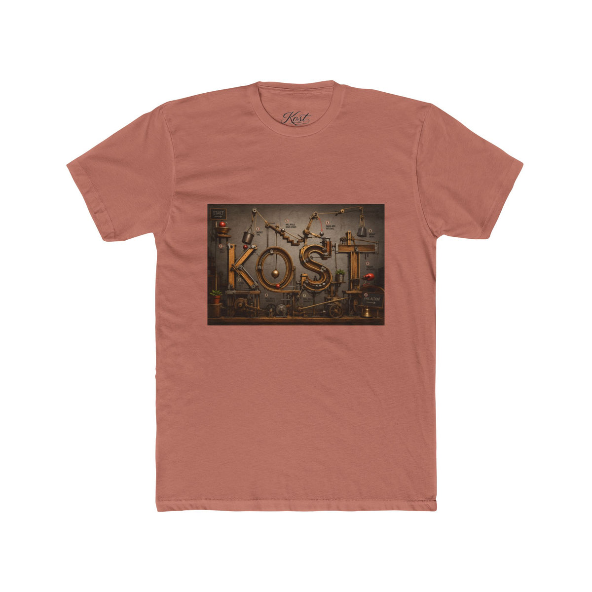 Retro Industrial 'KOST' Graphic Tee — Vintage Steampunk Lettering Shirt