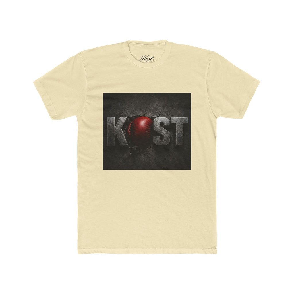 KOST Logo T-Shirt — Distressed Metallic Text with Red Orb Graphic