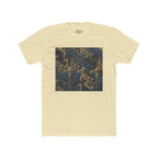 Geometric Maze Graphic Tee — Vintage Blue & Brown Optical Pattern