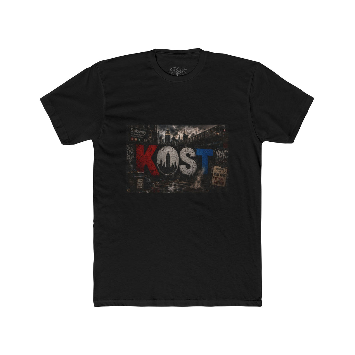 KOST Vintage Band Tee — Distressed Red, White & Blue Music Graphic