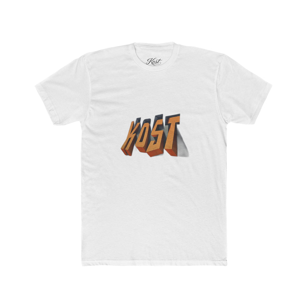 Retro 3D 'KOST' Graphic Tee — Vintage Orange Shadow Cotton T-Shirt