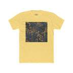 Geometric Maze Graphic Tee — Vintage Blue & Brown Optical Pattern