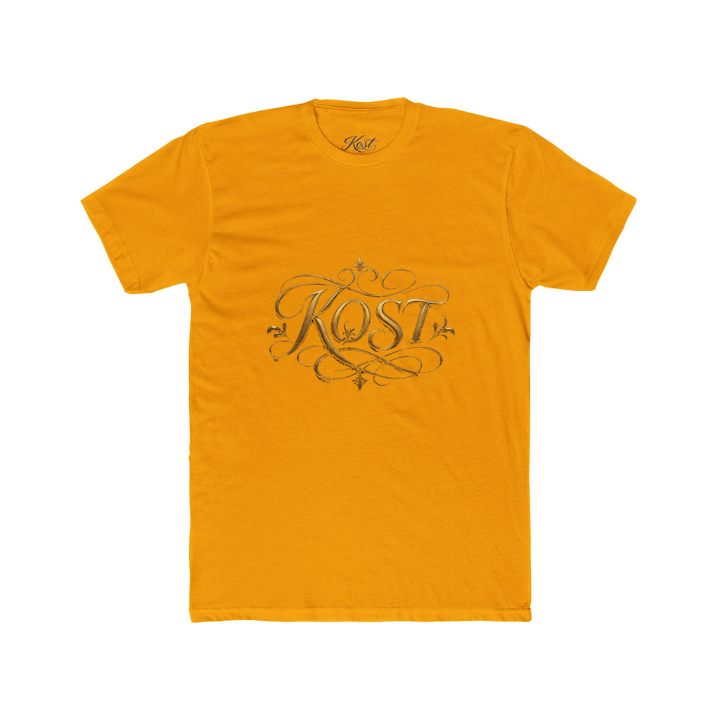KOST Script Logo Tee — Elegant Gold Calligraphy Cotton T‑Shirt