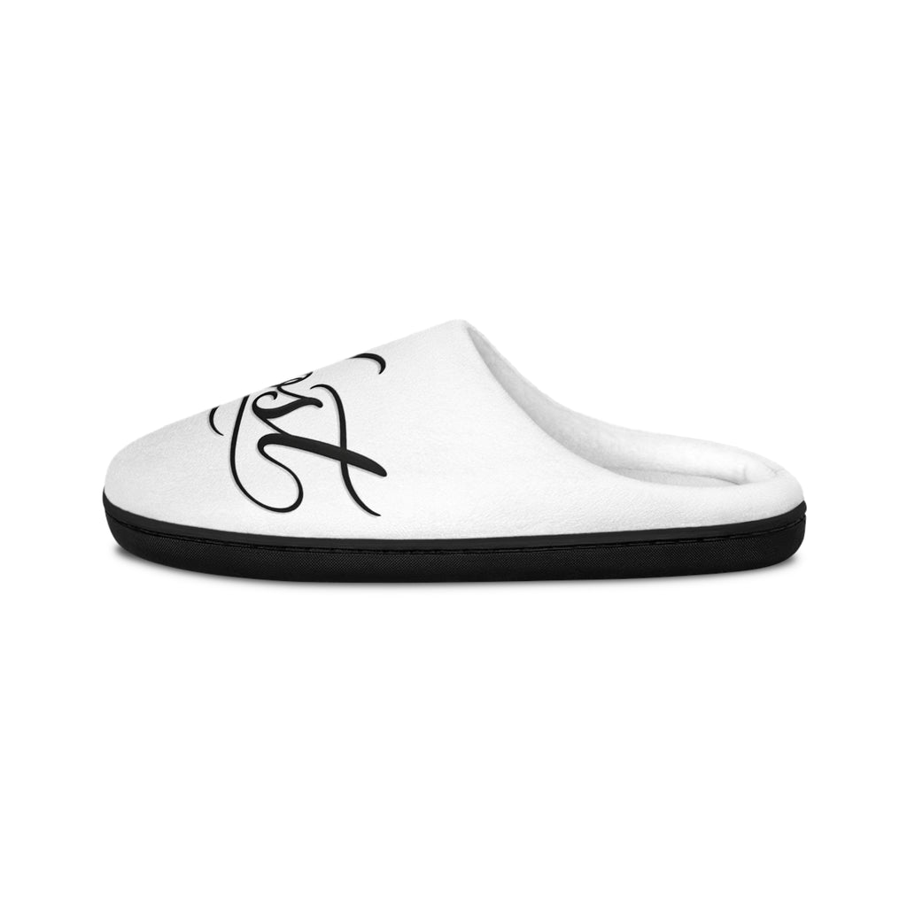 Men's Indoor Slippers with Elegant Black Calligraphy Design