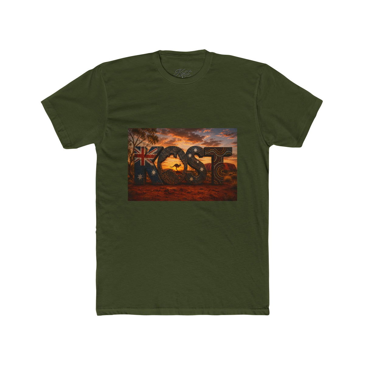 Aussie Sunset Coast T-Shirt — "Aussie" Kangaroo & Boomerang Beach Graphic Tee