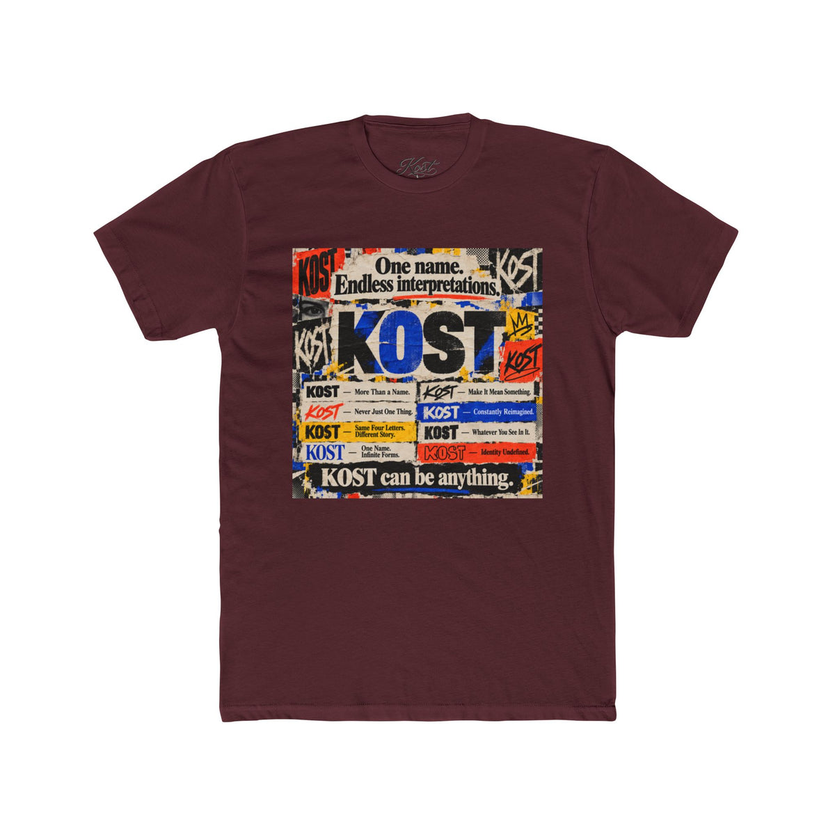 KOST Vintage Patchwork Tee — 'KOST' Collage Graphic Cotton T-Shirt