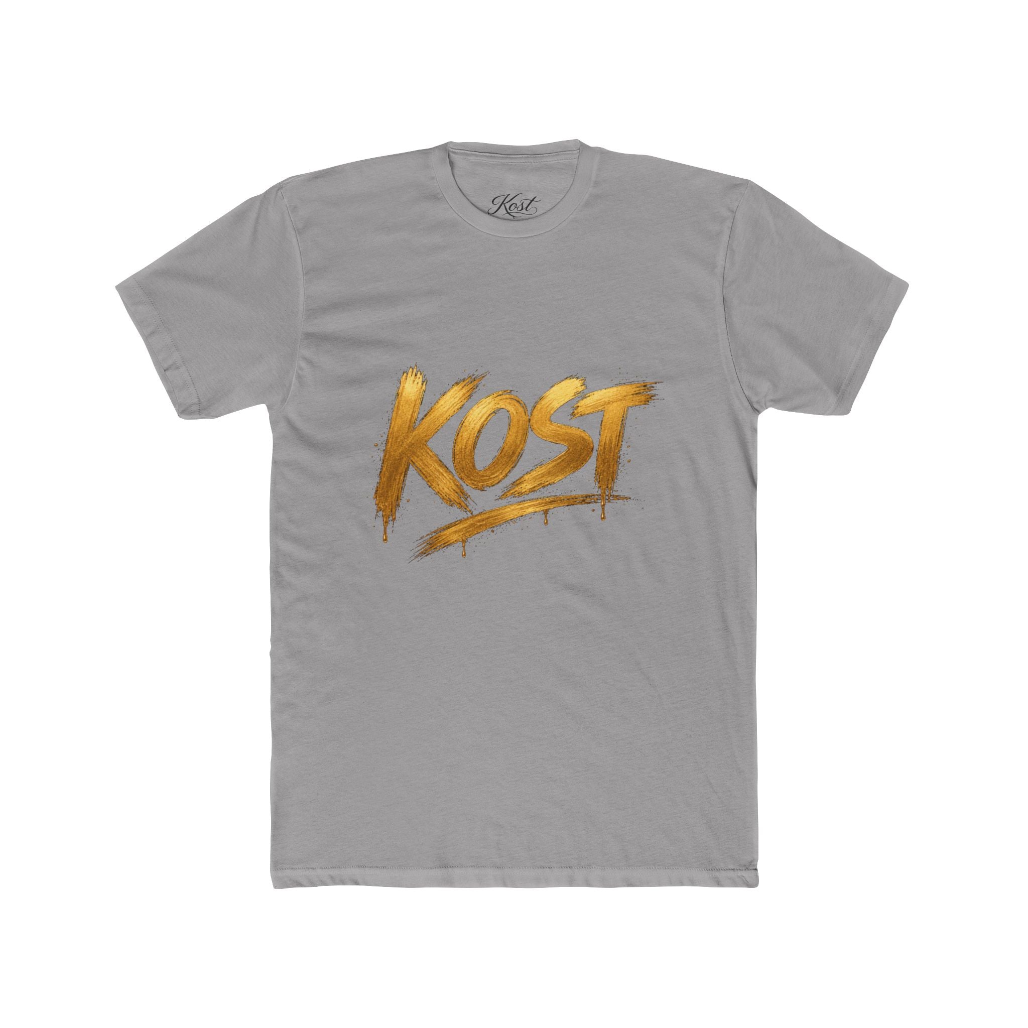 KOST Gold Script T‑Shirt — Streetwear Graphic Tee with Metallic Brush Lettering