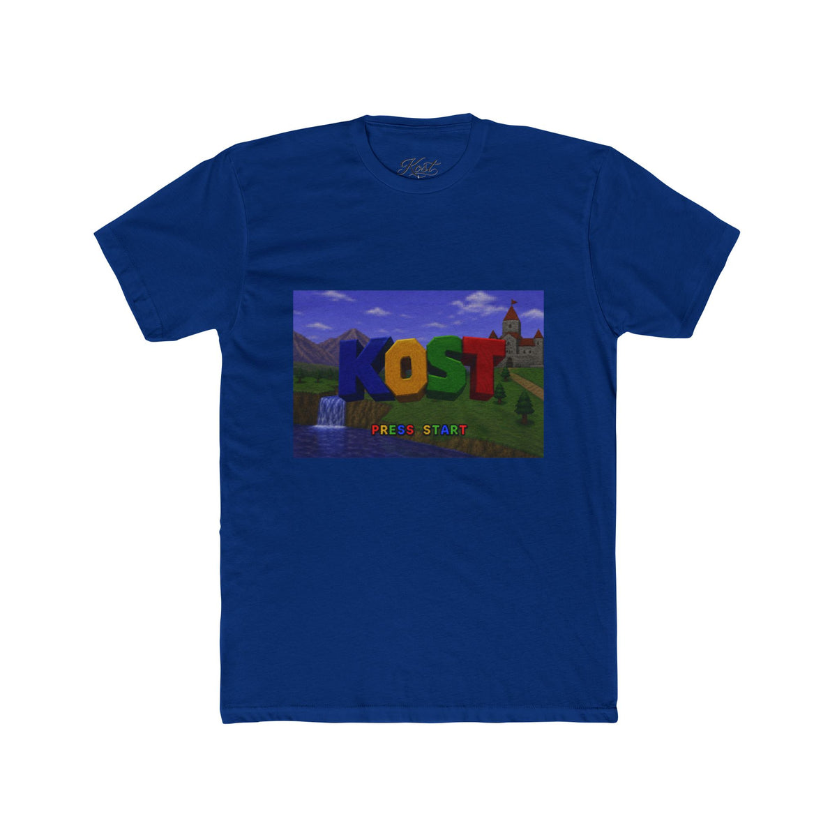 KOST Minecraft-Style Graphic Tee — Colorful Block Letter Landscape Shirt