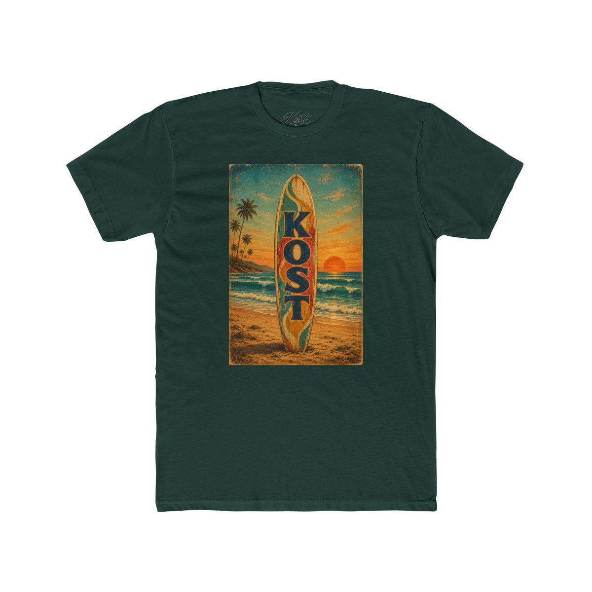 Surfboard Beach Tee – 'KOST' Vintage Sunset Surf Shirt