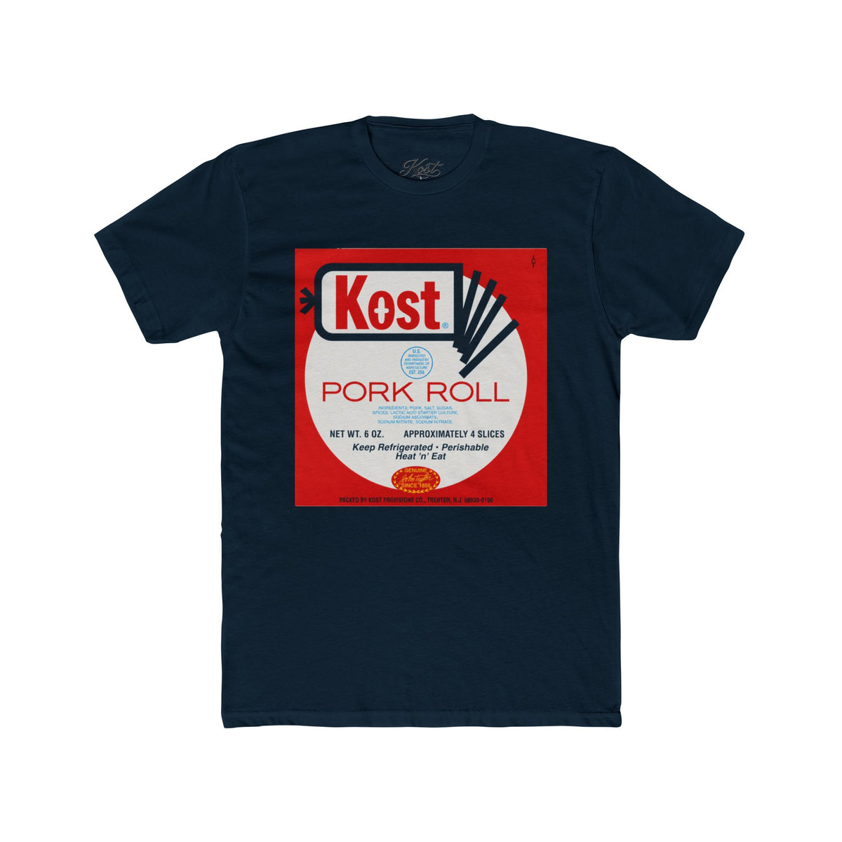 Pork Roll Graphic Tee — Retro 'Kost' Label Vintage Food Shirt