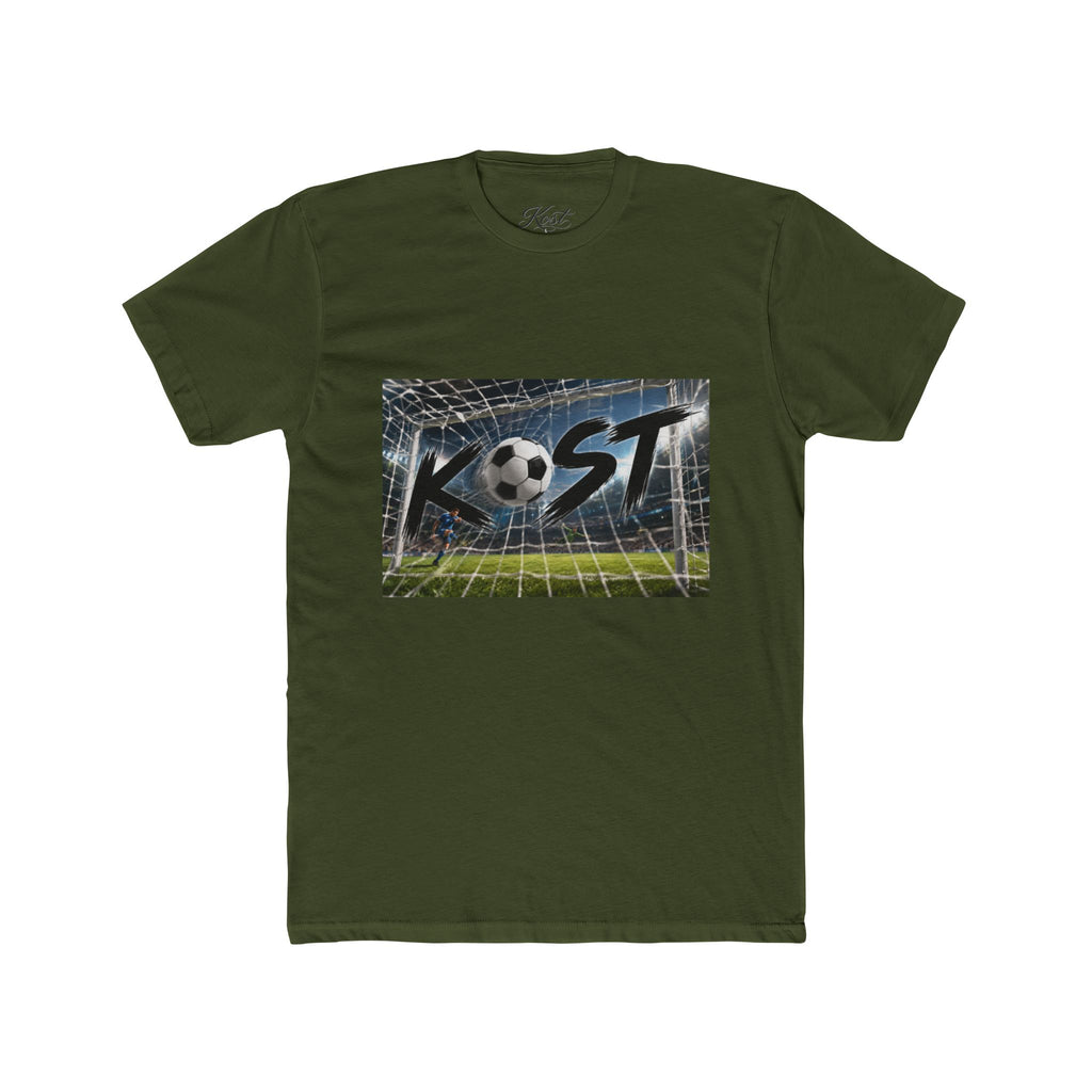 Soccer Goal Graphic Tee — “KOST” Ball in Net Cotton T‑Shirt