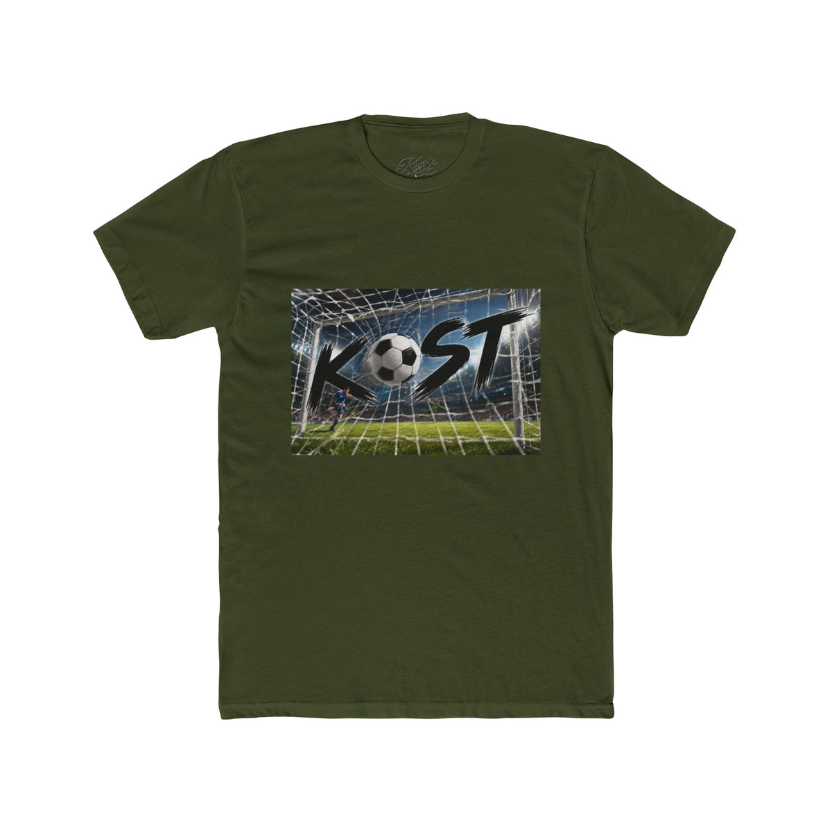 Soccer Goal Graphic Tee — “KOST” Ball in Net Cotton T‑Shirt