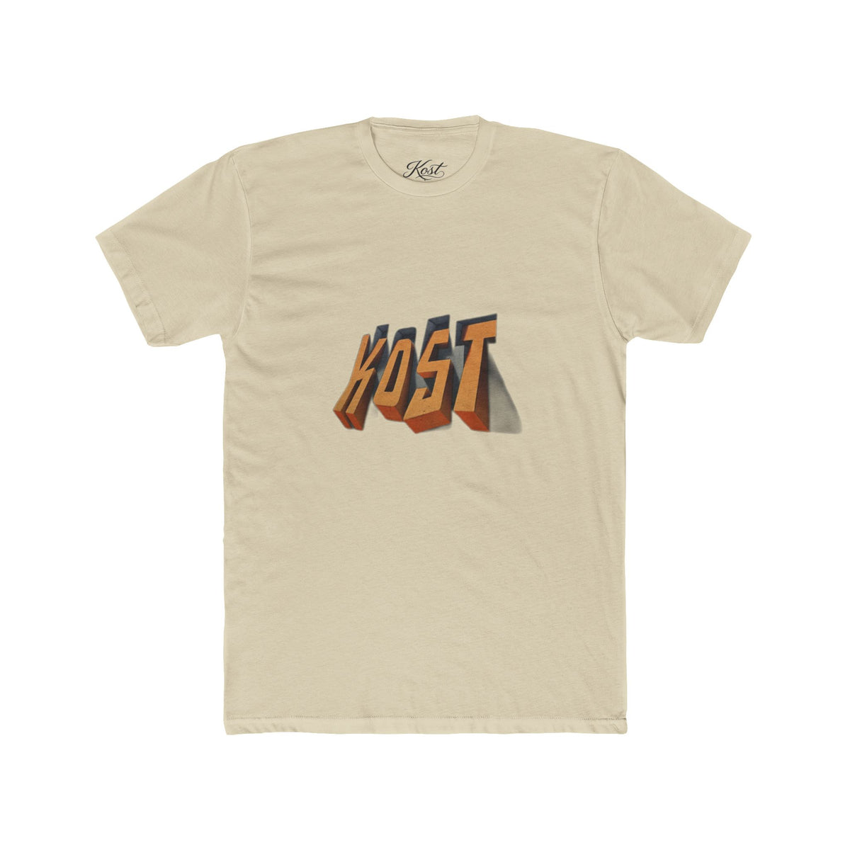 Retro 3D 'KOST' Graphic Tee — Vintage Orange Shadow Cotton T-Shirt