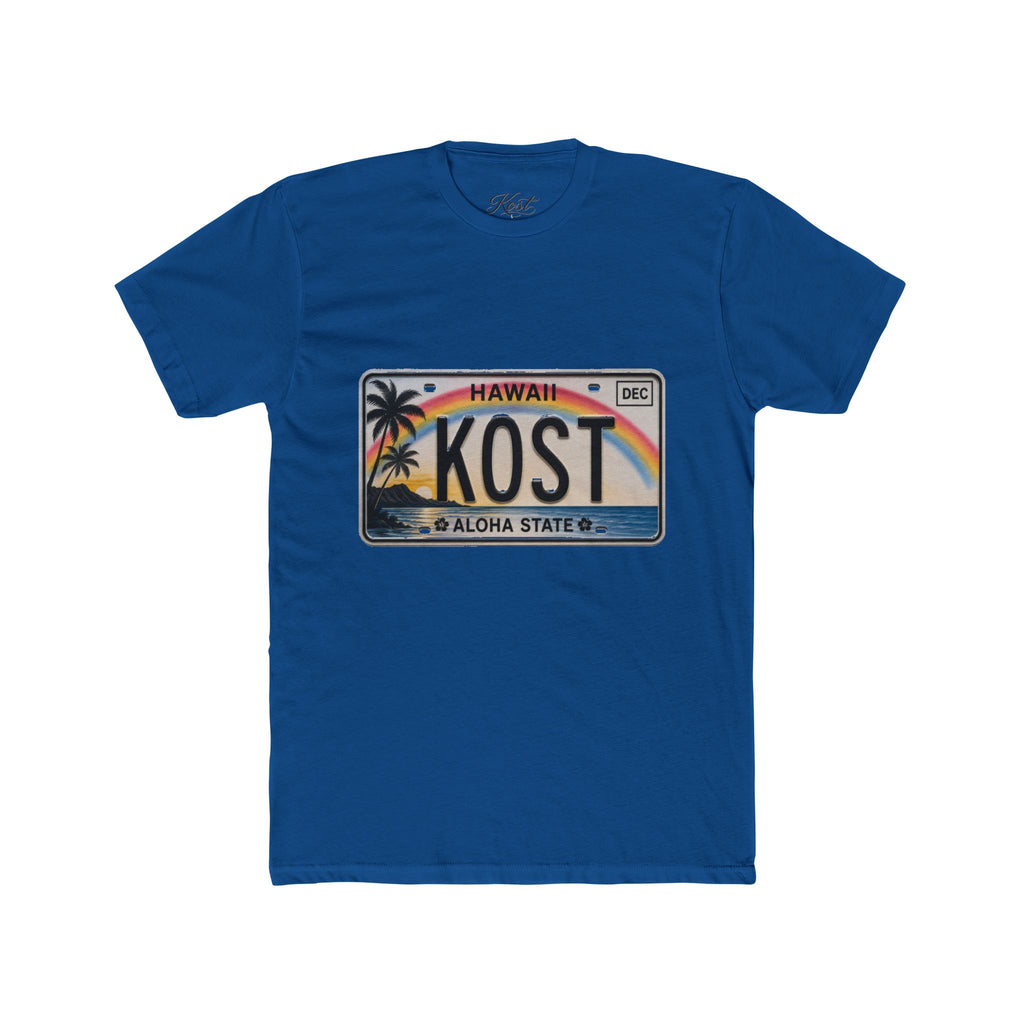 Hawaii License Plate Tee – KOST Aloha State Retro Palm Rainbow T-Shirt