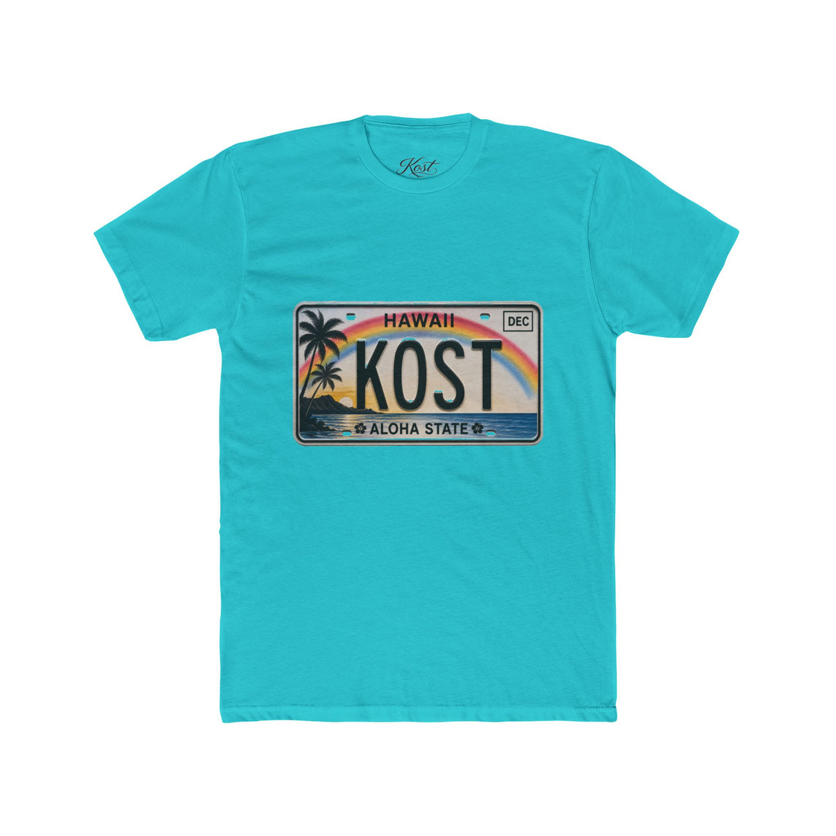 Hawaii License Plate Tee – KOST Aloha State Retro Palm Rainbow T-Shirt