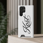 Phone Case with Card Holder – Elegant Black Calligraphy Design