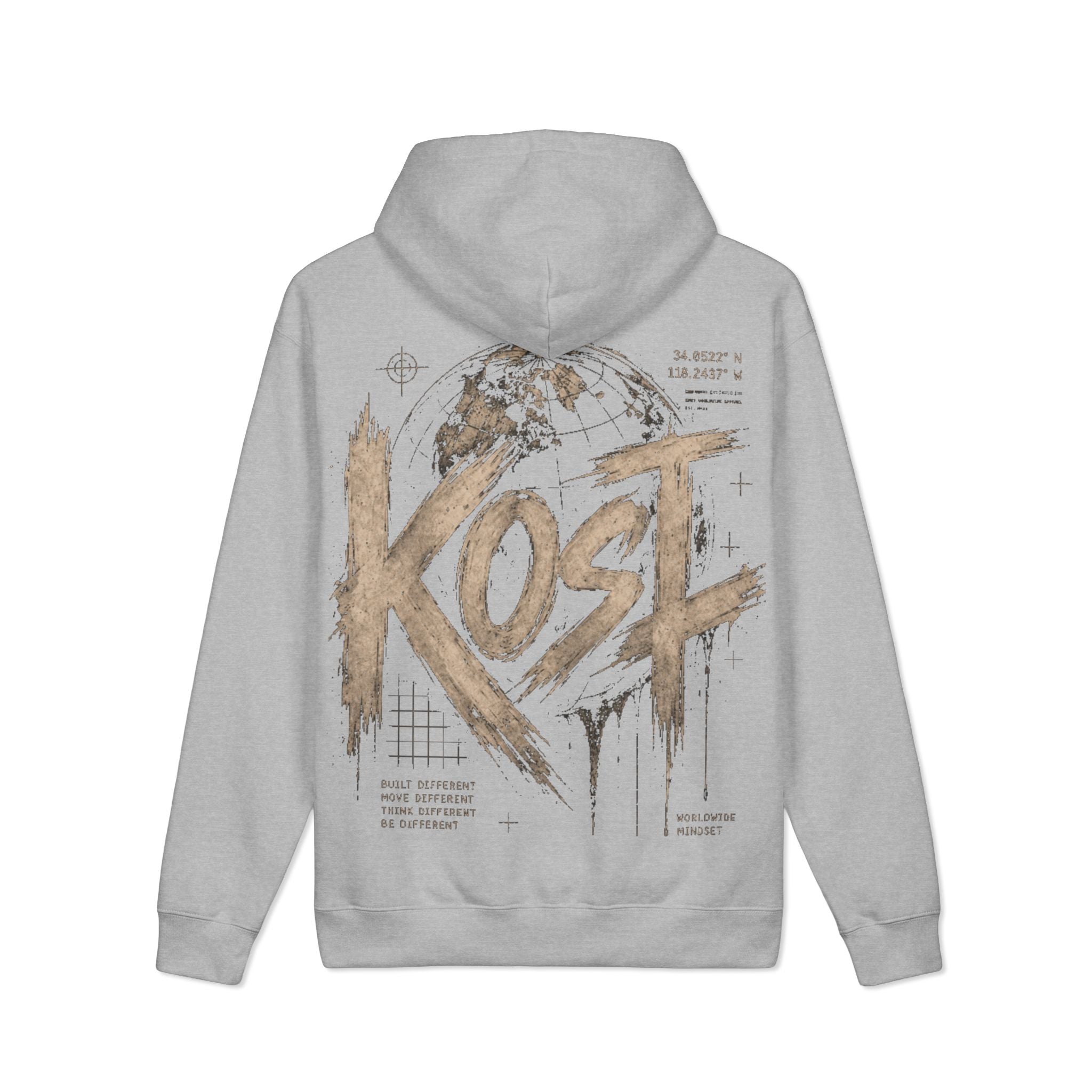 KOST Globe Graphic Hoodie — Vintage Earthtone Logo Heavyweight Sweatshirt